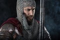 Medieval Warrior with chain mail armour and red Cloak Royalty Free Stock Photo