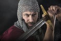 Medieval Warrior with chain mail armour and sword Royalty Free Stock Photo