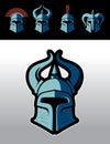 Medieval warrior helmets logo set.