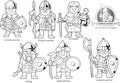 Medieval warriors, set of cartoon images