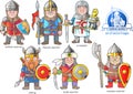 Medieval warriors, set of cartoon images