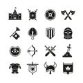 Medieval warriors shield and sword vector icons. Ancient knight symbols Royalty Free Stock Photo