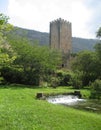 Medieval watchtower and gardens Royalty Free Stock Photo