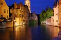 Medieval water city by night Royalty Free Stock Photo