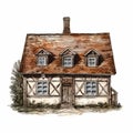Medieval Watercolor Illustration Of An Old Fashioned House Design