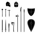 Medieval weapons and armors set. Medieval warrior equipment.