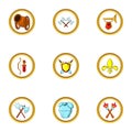 Medieval weapons icon set, cartoon style