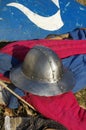 Medieval weapons shield and helmet Royalty Free Stock Photo