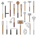 Medieval weapons vector ancient protection warrior and antique metal hammer illustration weaponry set of flail-weapon Royalty Free Stock Photo