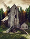 Medieval windmill and shed