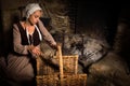 Medieval woman at fireplace