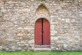 Medieval wooden door in old church Royalty Free Stock Photo