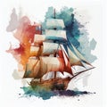 Antique sailing ship in watercolor style by Generative AI Royalty Free Stock Photo