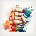 Antique sailing ship in watercolor style by Generative AI Royalty Free Stock Photo