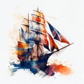 Antique sailing ship in watercolor style by Generative AI Royalty Free Stock Photo