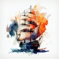 Antique sailing ship in watercolor style by Generative AI Royalty Free Stock Photo