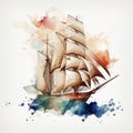 Antique sailing ship in watercolor style by Generative AI Royalty Free Stock Photo