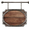 Medieval wooden sign hanging on chains isolated Royalty Free Stock Photo