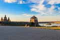 Medieval wooden Zaporozhian Sich on Khortytsia island in Zaporizhia, Ukraine