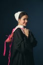 Medieval young woman as a nun with bra Royalty Free Stock Photo