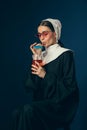 Medieval young woman as a nun