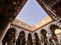 Interior view of Nabawi Mosque Prophet Mosque building in Medina. Selective focus