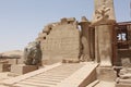 Medinet Habu. Close to Ramesseum and Temple of Hathor at Dendera. Large sculptures of pharaohs. Hieroglyphics. Luxor, Egypt. Royalty Free Stock Photo