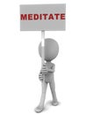 meditate banner held up by little 3d man