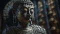 Meditating Buddha statue, ancient sculpture of spirituality and religion generated by AI