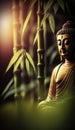 Buddha statue with colorful bamboo bluring background Royalty Free Stock Photo