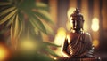 Buddha statue with colorful bamboo bluring background Royalty Free Stock Photo