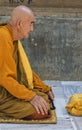 Meditating Buddhist Monk at Mahabodhi Temple, India Royalty Free Stock Photo