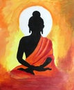 Meditating budha in sunset background oil painting