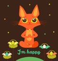 Meditating Cat Vector. Yoga Cat Vector. Cute Red Cat.