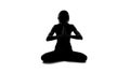 Meditating female silhouette sitting lotus pose, yoga mindfulness, spirituality