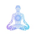 Meditating human in lotus pose. Yoga illustration.