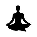 Meditating man in siddhasana. Yoga meditation silhouette for body relax and spirit harmony. Vector illustration