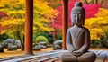 Meditating men find harmony in serene autumn nature, generated by AI