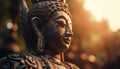 Meditating men and women pray at famous Buddhist statue sculpture generated by AI