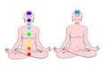 Meditating naked yogi girl in padmasana lotus pose