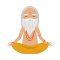 Meditating old yogi man with grey hair and beard sitting in a lotus position. Vector illustration in flat cartoon style. Royalty Free Stock Photo