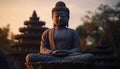 Meditating statue in ancient pagoda, symbolizing East Asian spirituality generated by AI