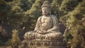 Meditating statue of Buddha in tranquil ancient pagoda, East Asia generated by AI