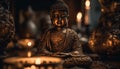 Meditating statue glows, symbolizing serenity and harmony generated by AI