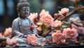 Meditating statue in lotus position brings harmony and tranquility generated by AI