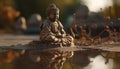 Meditating statue reflects ancient spirituality in tranquil nature scene generated by AI