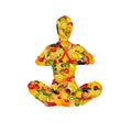 Meditating woman from fruit and vegetables Royalty Free Stock Photo