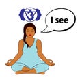 Meditating woman. I see - affirmation for chakra Ajna.