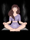 Meditating woman in lotus yoga pose with closed eyes and energy flow from her hands Royalty Free Stock Photo