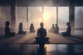 meditating woman posture yoga stress exercise fitness class person pose lotus. Generative AI.